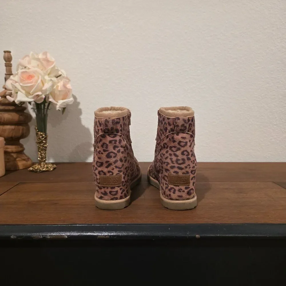 Dune Cheetah Print Wedge Ankle Boots Sz 8.5